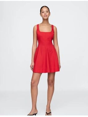 GAP Red Heavyweight Square Neck smoke back fit  Linen-Blend Mini Dress - NWT,Lg